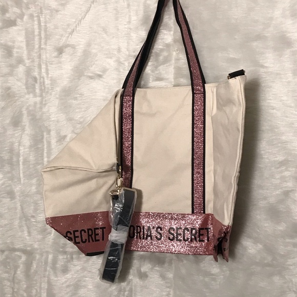 NWT Victoria Secret Large Weekend Canvas Tote - Picture 5 of 5